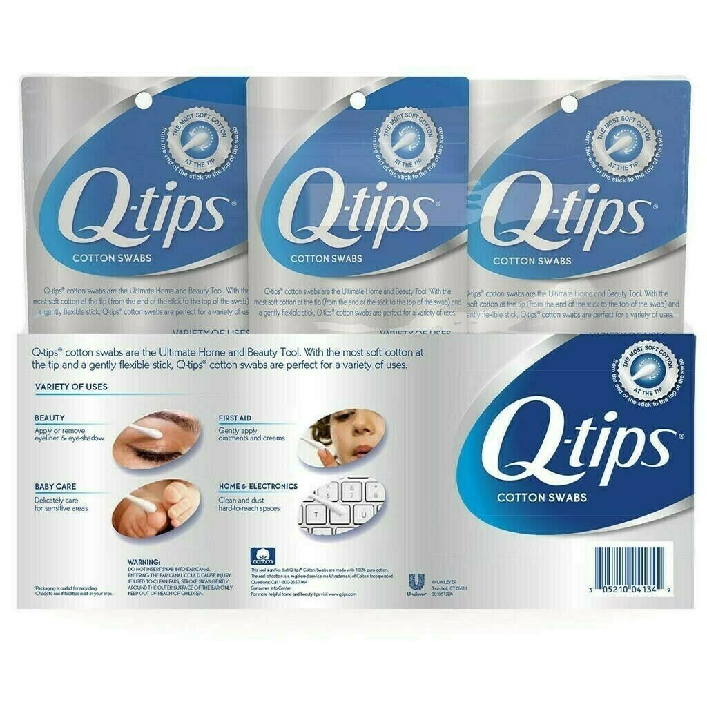 Q-TIPS COTTON SWABS 3 PACK X 625 CT ( 1875 Q-TIPS COTTON SWABS)