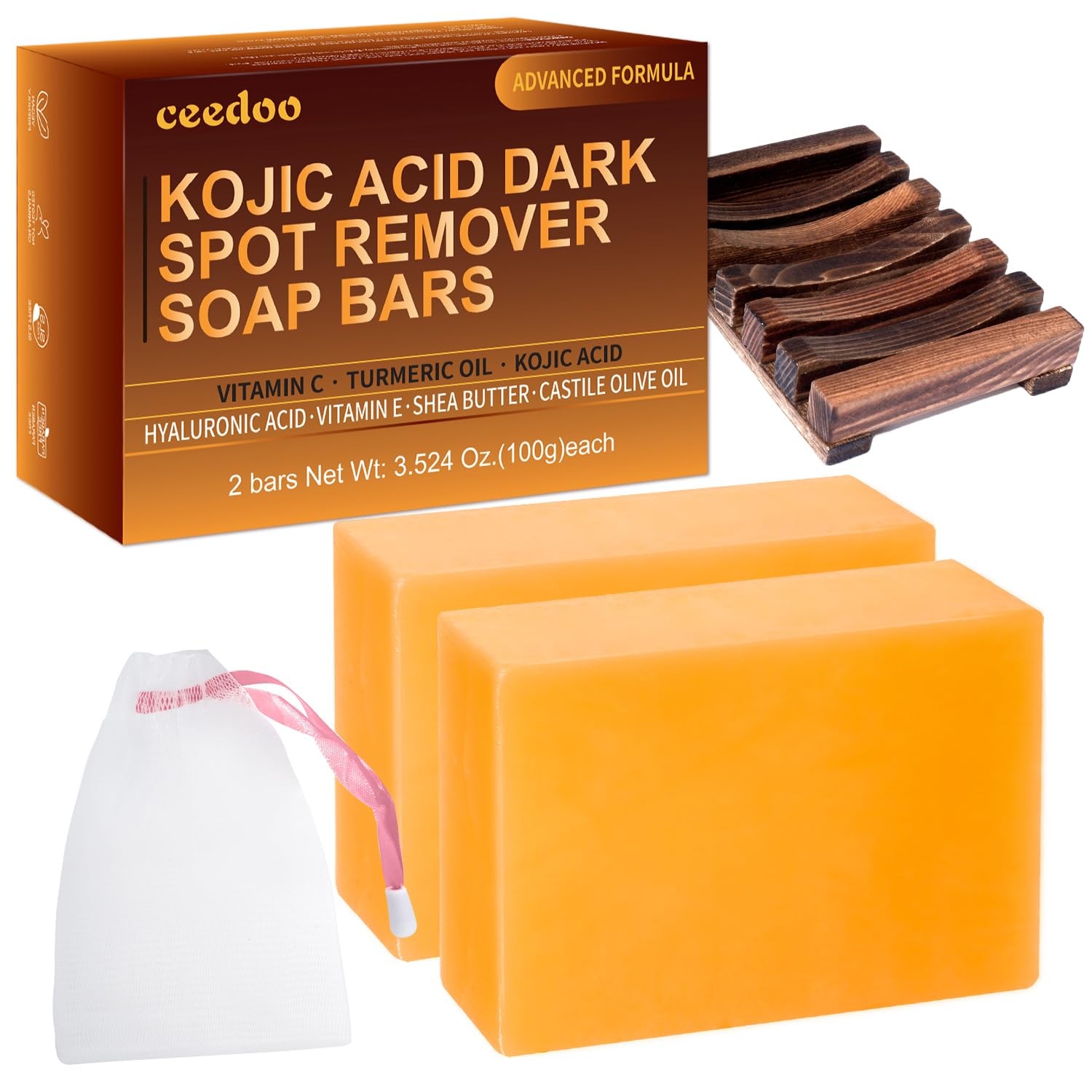 ceedoo Kojic Acid Soap for Dark Spot Remover Bars with 3.5 Ounce (Pack of 2)