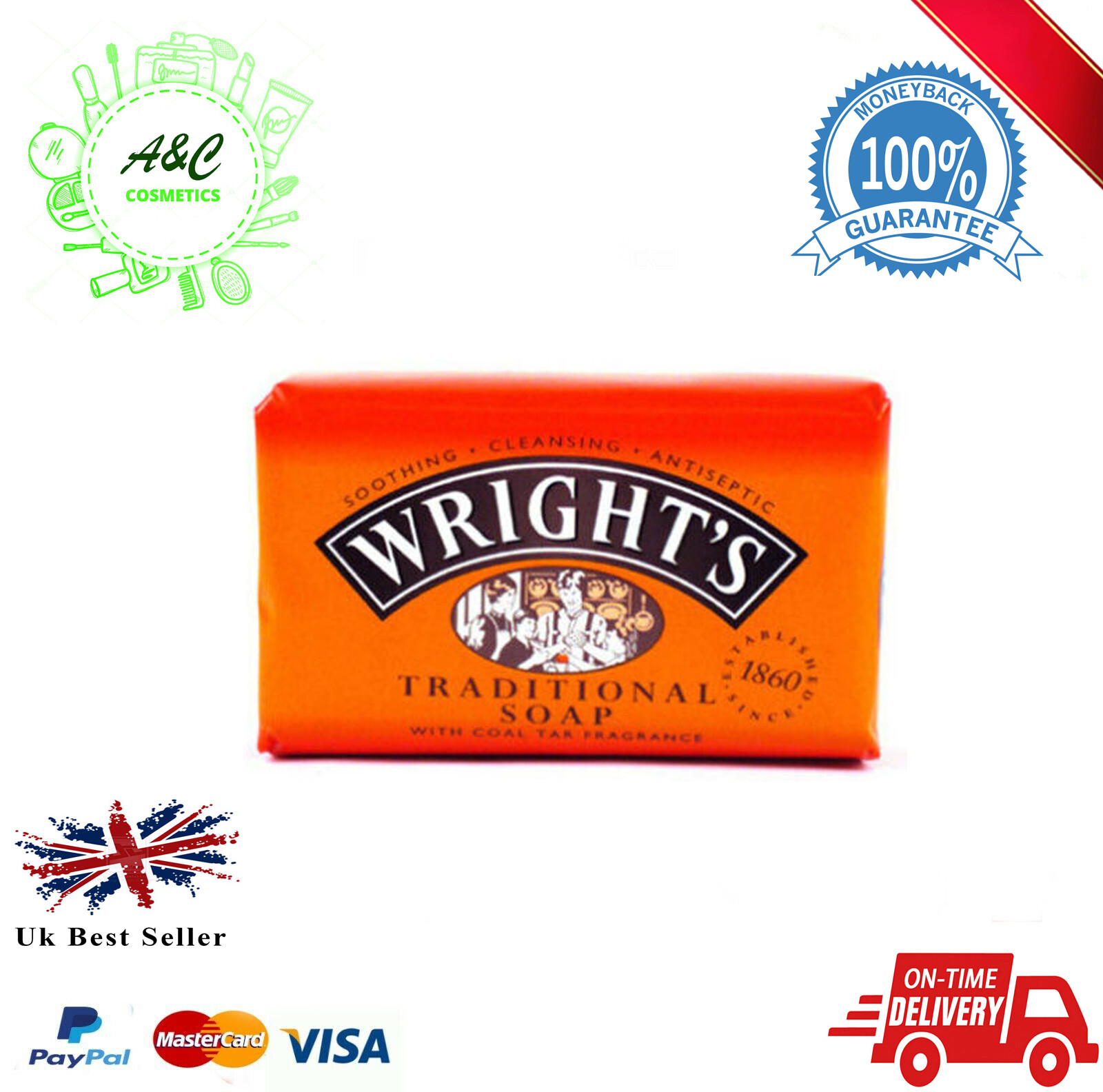 24 x 100g WRIGHTS TRADITIONAL COAL TAR FRAGRANCE SOAP BARS ANTISEPTIC CLEANSING