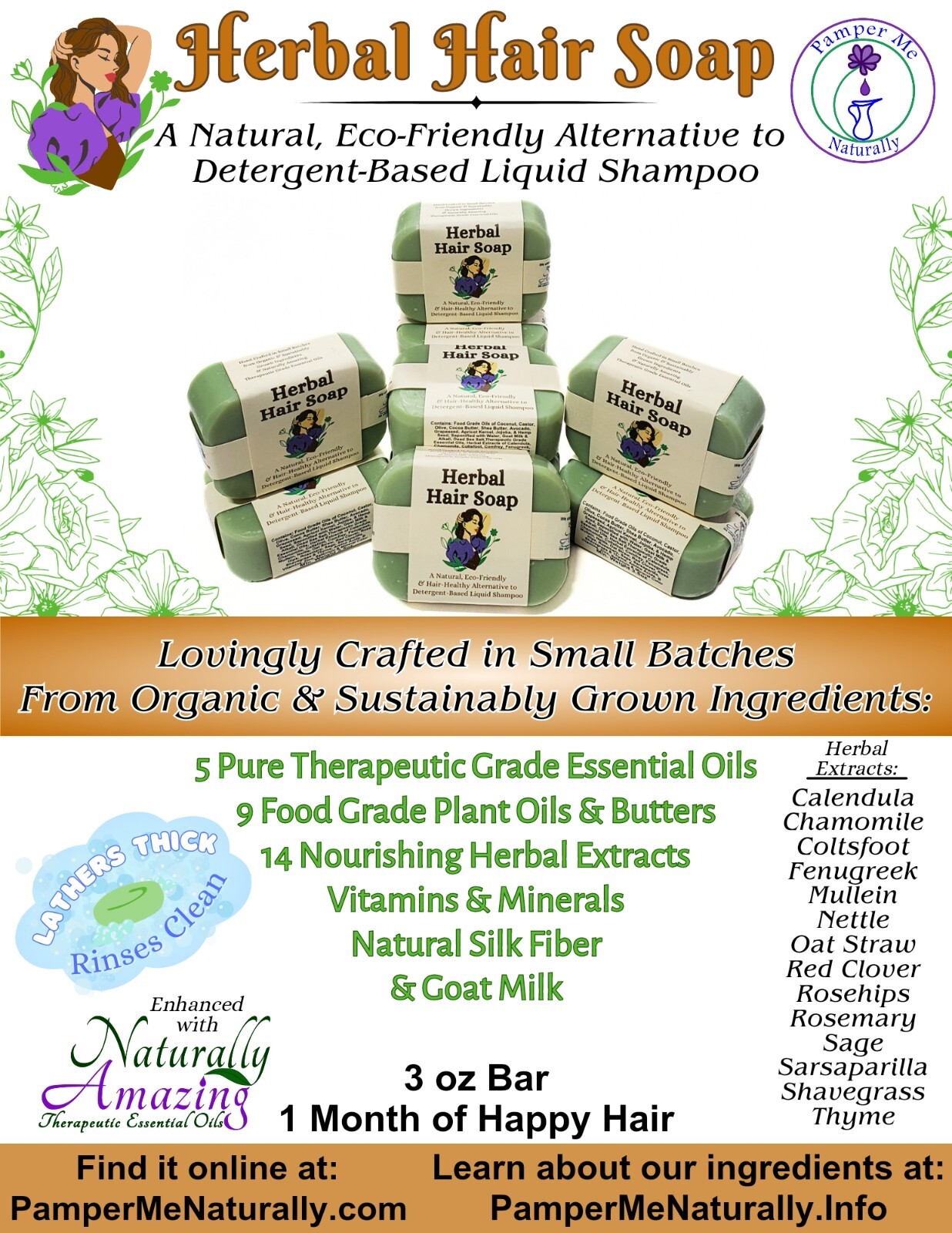 Herbal Hair Shampoo Bar Soap – Truly Natural – EcoFriendly READ our Ingredients