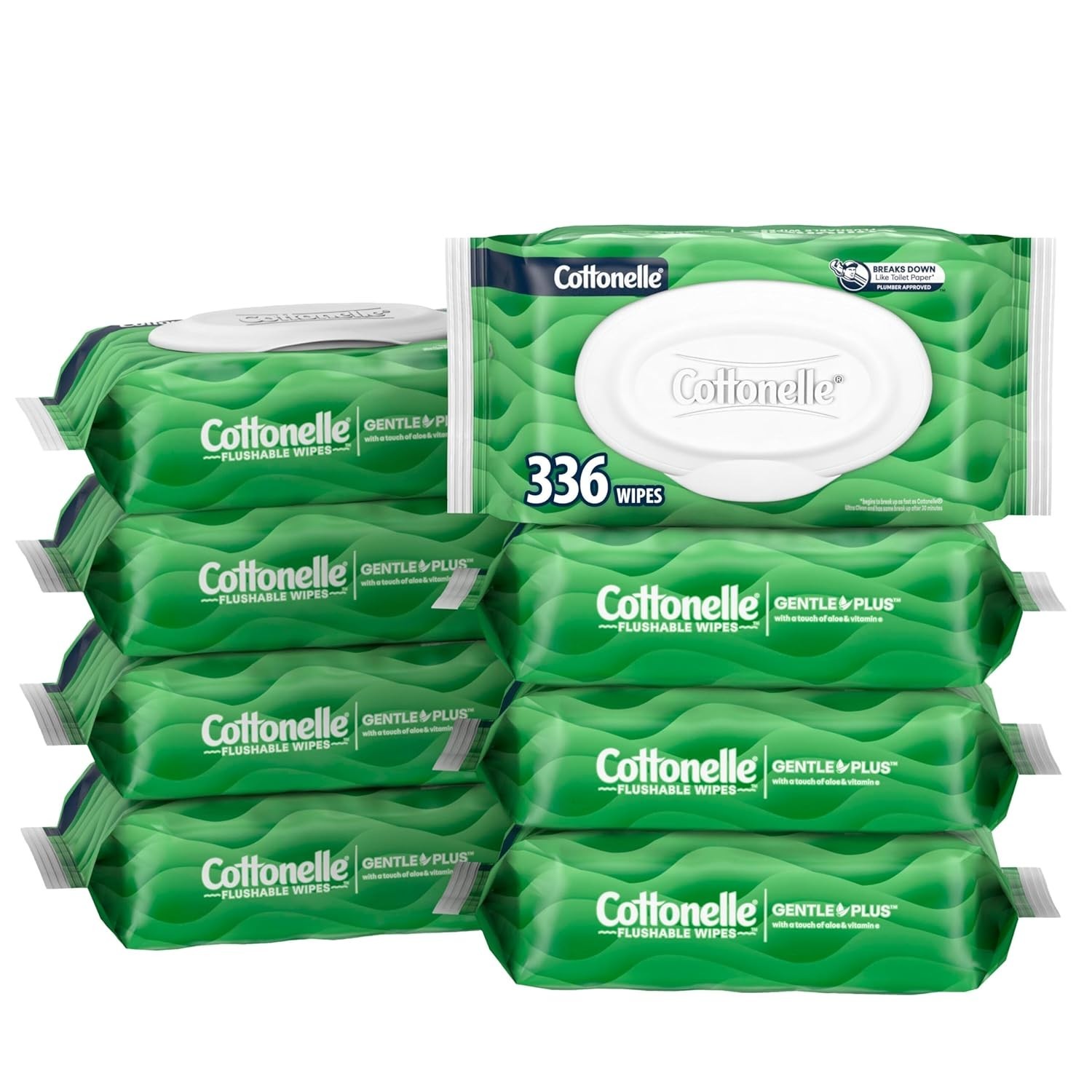 Cottonelle GentlePlus Flushable Wipes with Aloe & Vitamin E, 8 Packs (336 Wipes)