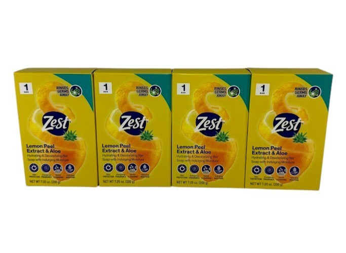 4X Zest Lemon Peel Extract & Aloe Bar Soap Scented Moisture 7.05 Oz XL Bars