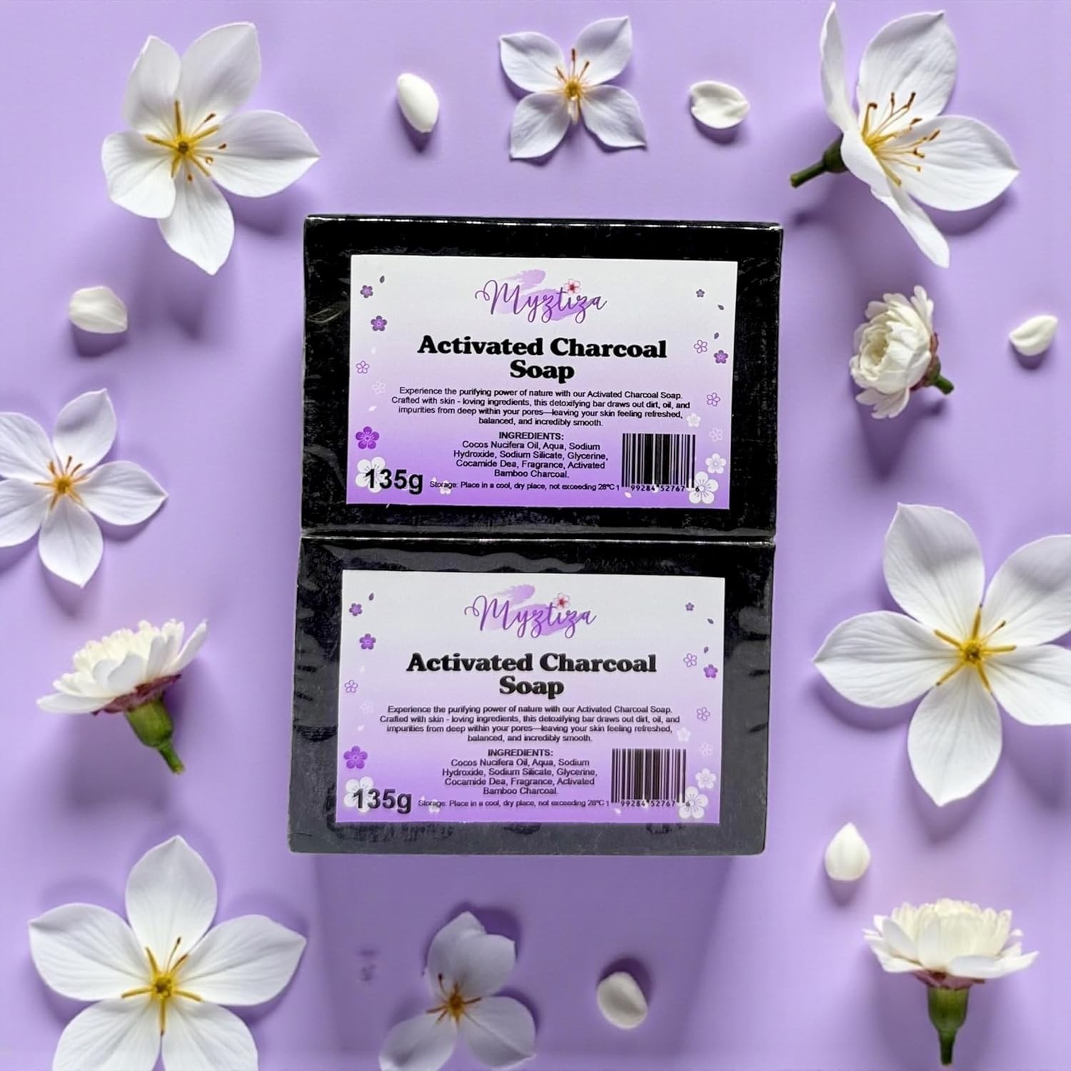 Myztiza Activated Charcoal Bar Soap for Face & Body – 2 Pack 135g Each