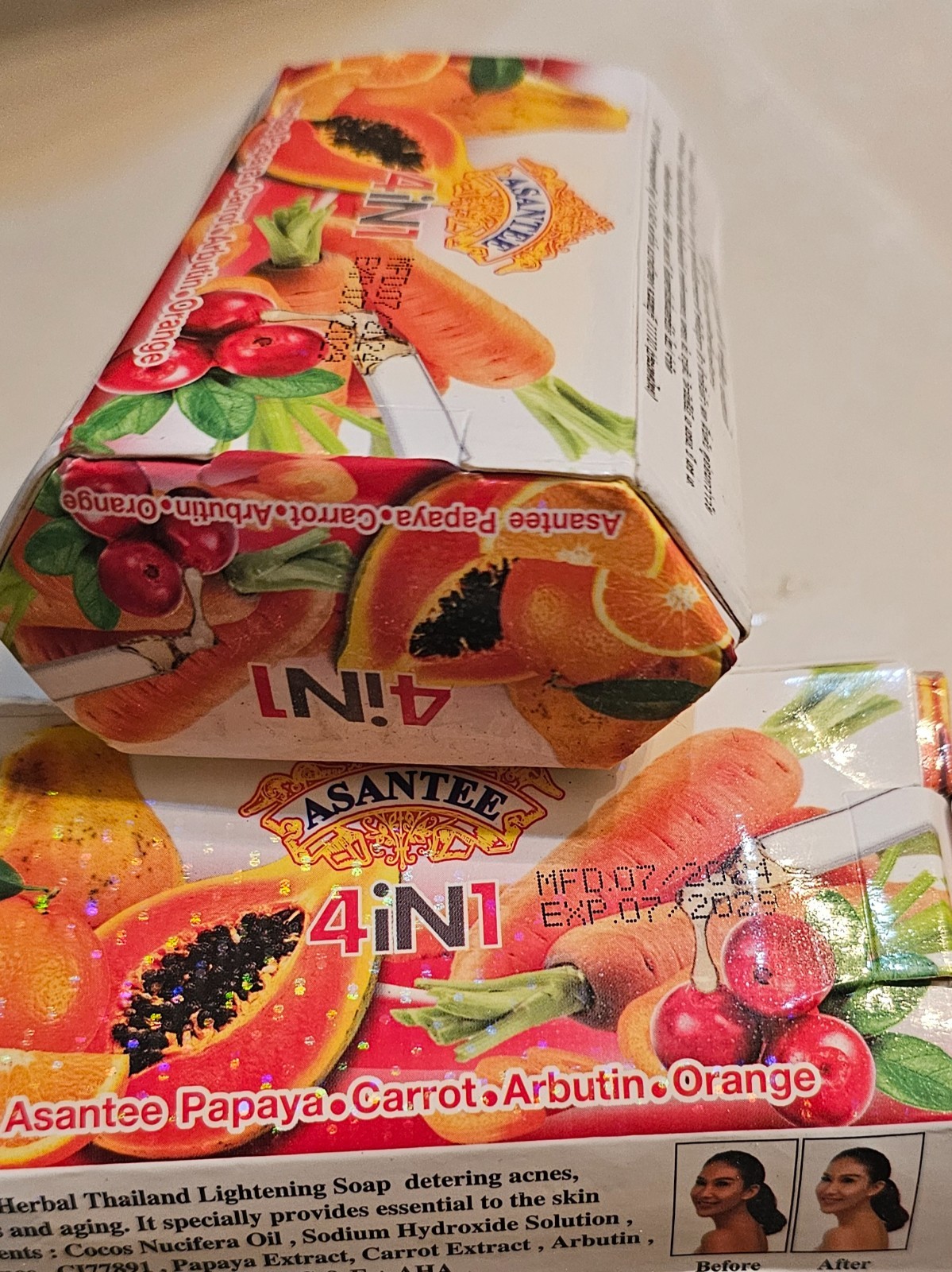 Asantee Papaya, Carrot, Arbutin & Orange Thailand Herbal Lightening 4 In 1 Soap