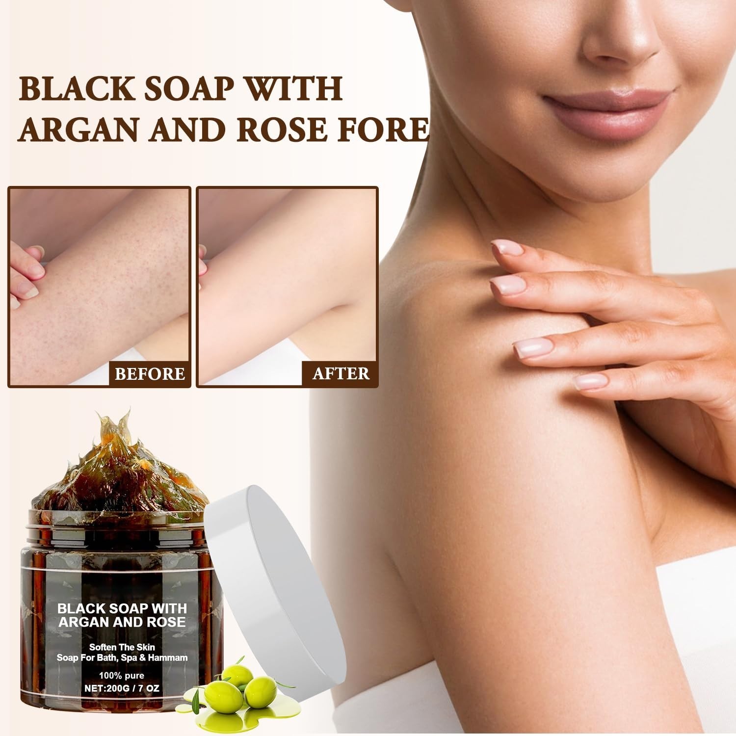 Morocco Black Soap with Argan and Rose, Morocco Black Beldi Bar Exfoliating Soap