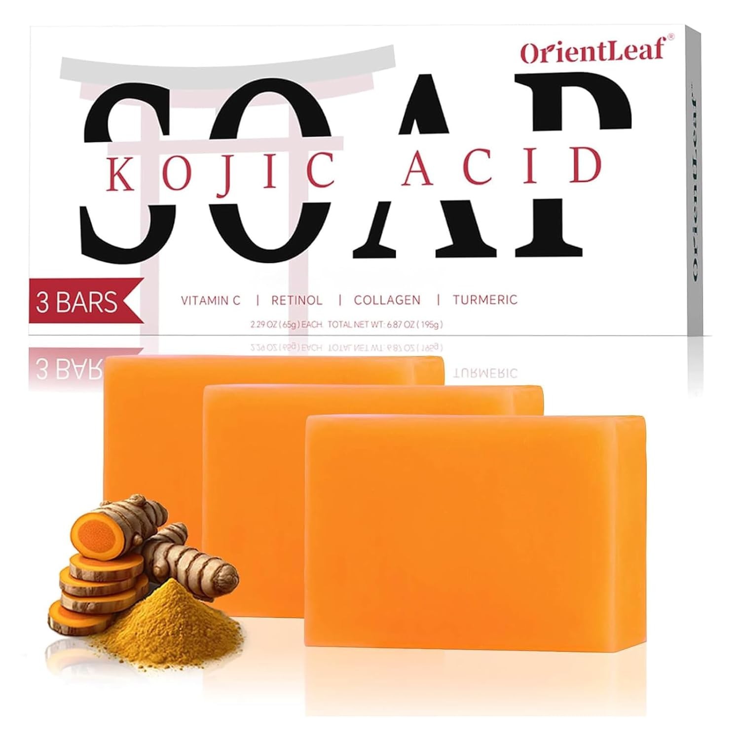 (3 PACK) Kojic Acid Soap, Turmeric Soap Bar for Dark Spots, Fresh Citrus Scent,