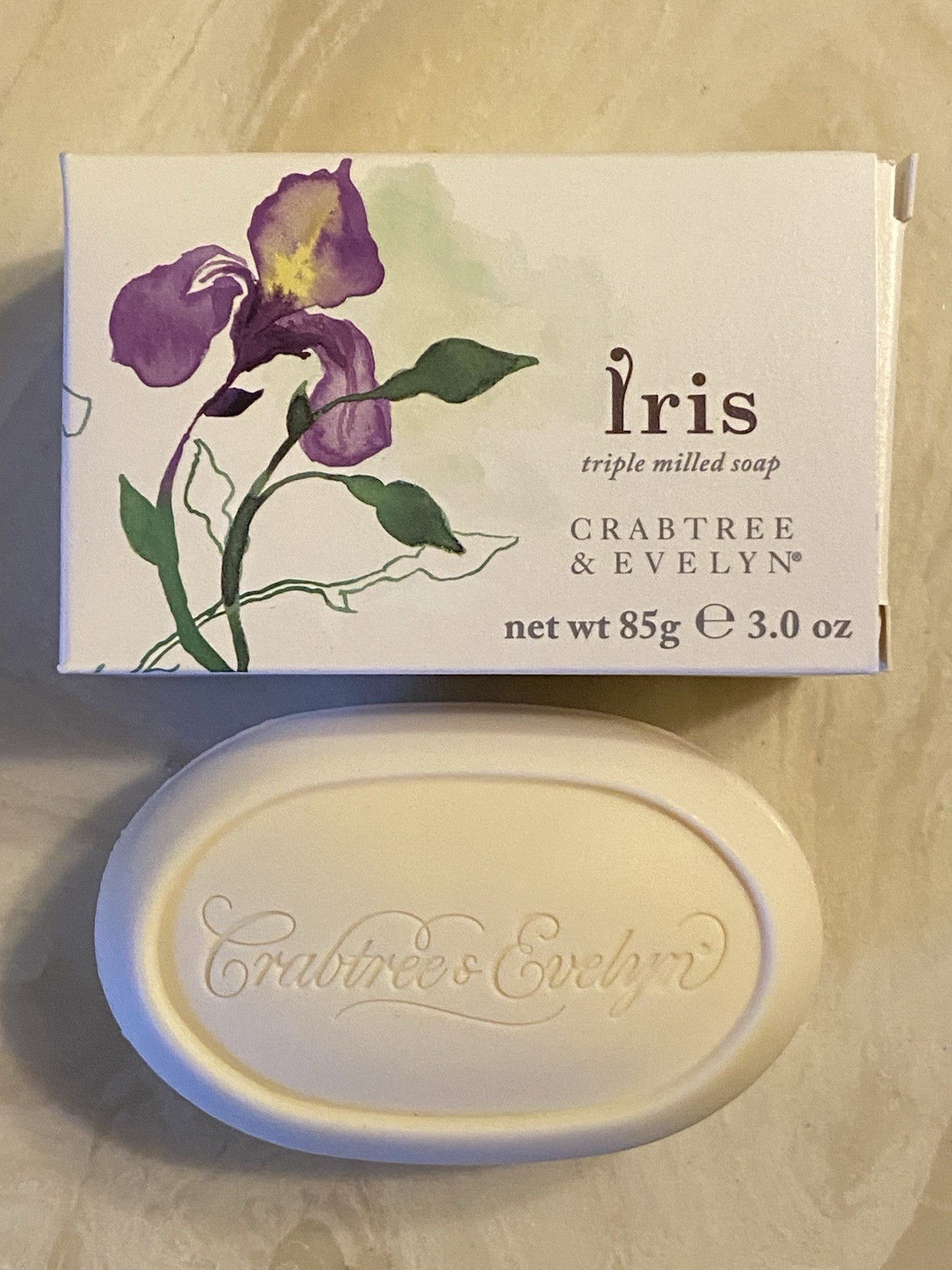 ***CRABTREE & EVELYN IRIS TRIPLE MILLED SOAP BAR – Net Wt 85g/3.0 oz SMALL