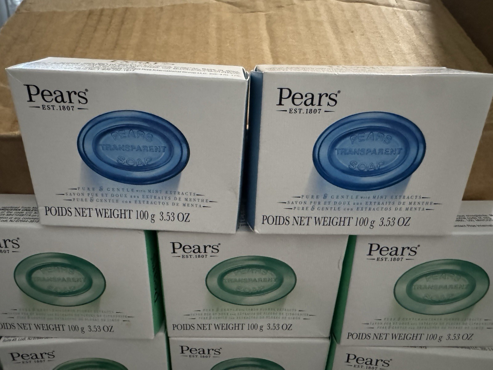 8 Pack Pears Pure & Gentle Transparent Soap 3.53 oz/100 g Bar Soap BLUE & GREEN