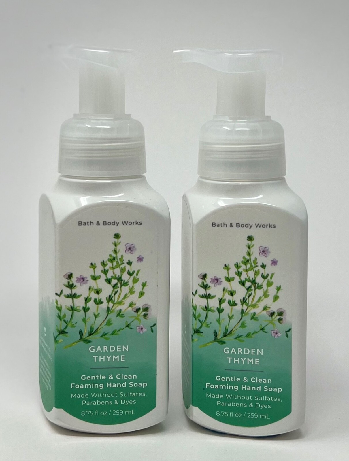 2 NEW BATH BODY WORKS GARDEN THYME GENTLE CLEAN FOAMING HAND SOAP WASH FOAM PUMP