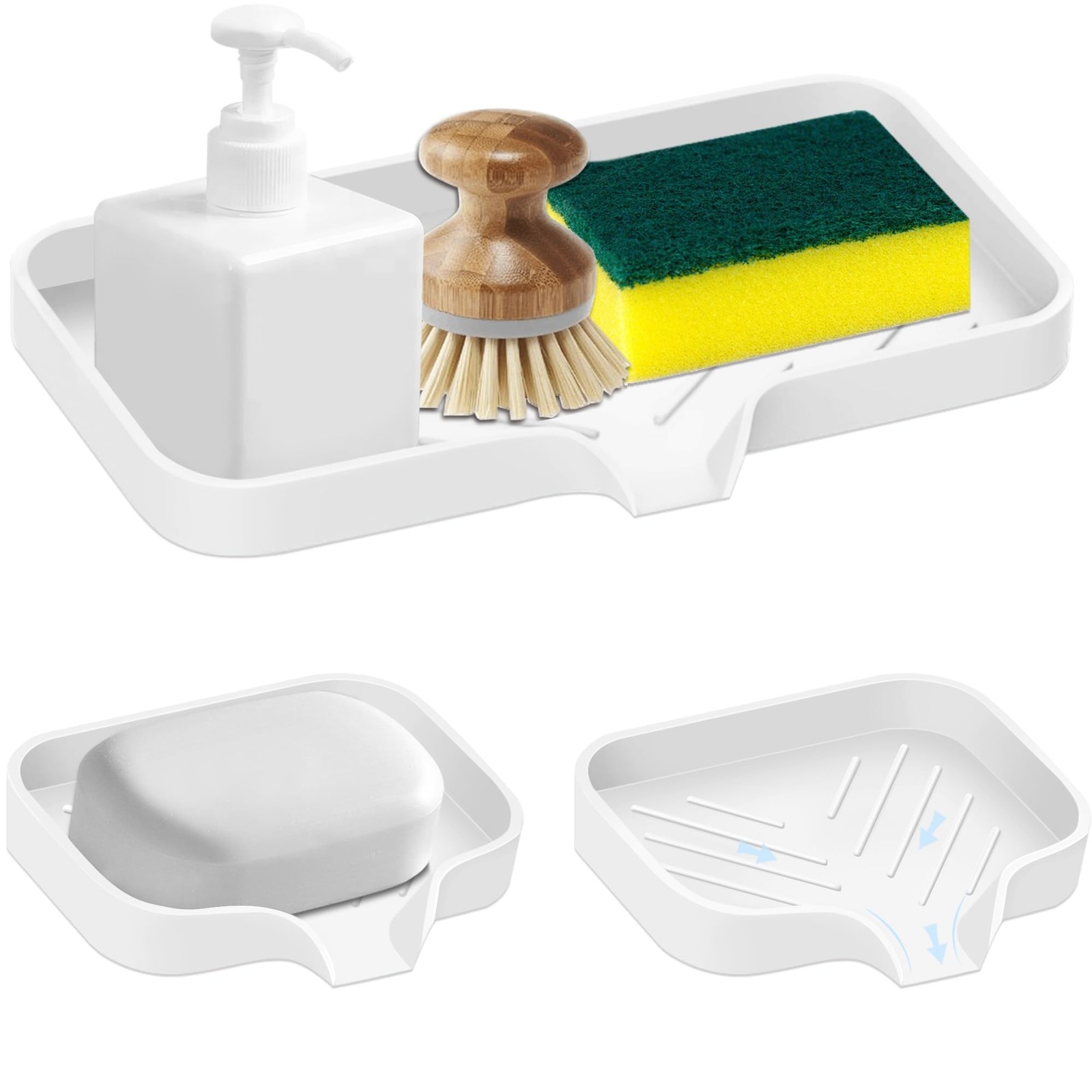 Kitchen Sink Tray,3 Pcs Silicone Sponge Holder for Kitchen Sink Organizer, Ki…