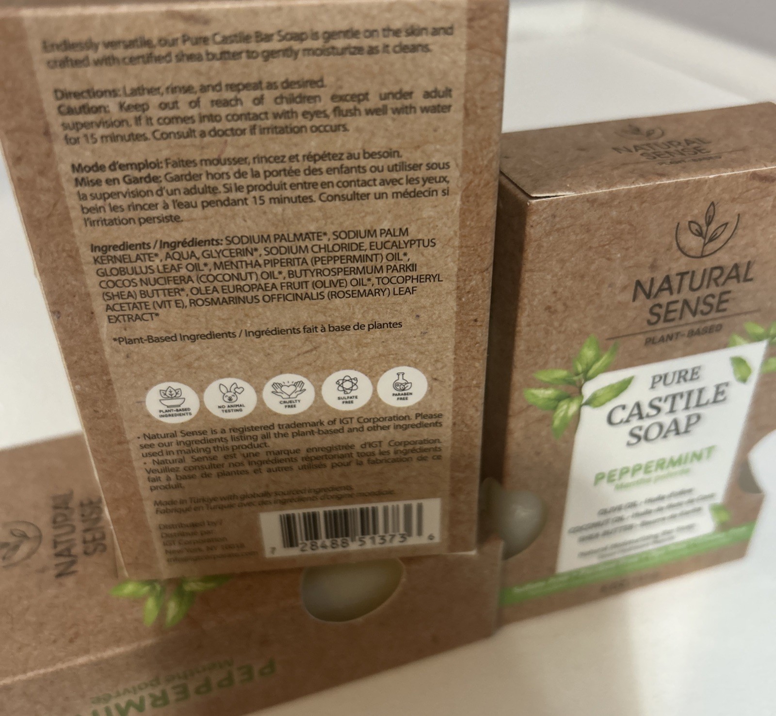 Natural Sense Plant-Based Pure Castile Bar Soap – Peppermint – 5 oz 3 Packs