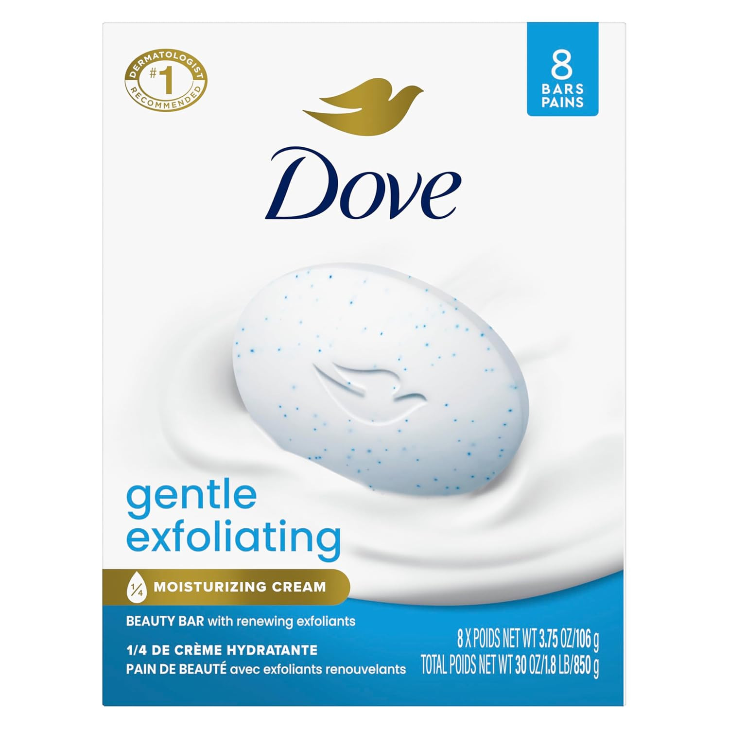 Dove Gentle Exfoliating Beauty Bar Soap 8 Count, Renewing Cleanser, 3.75 Oz I Be