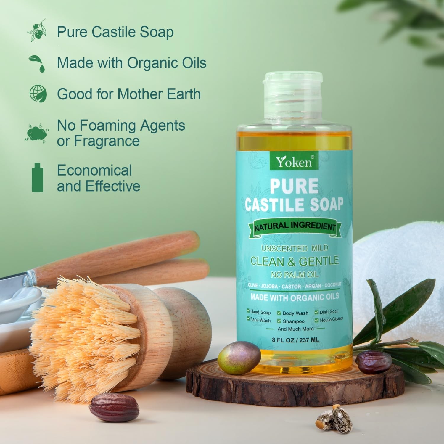 Organic Castile Liquid Soap 8oz Unscented Face Laundry Dishes Jabon Castilla