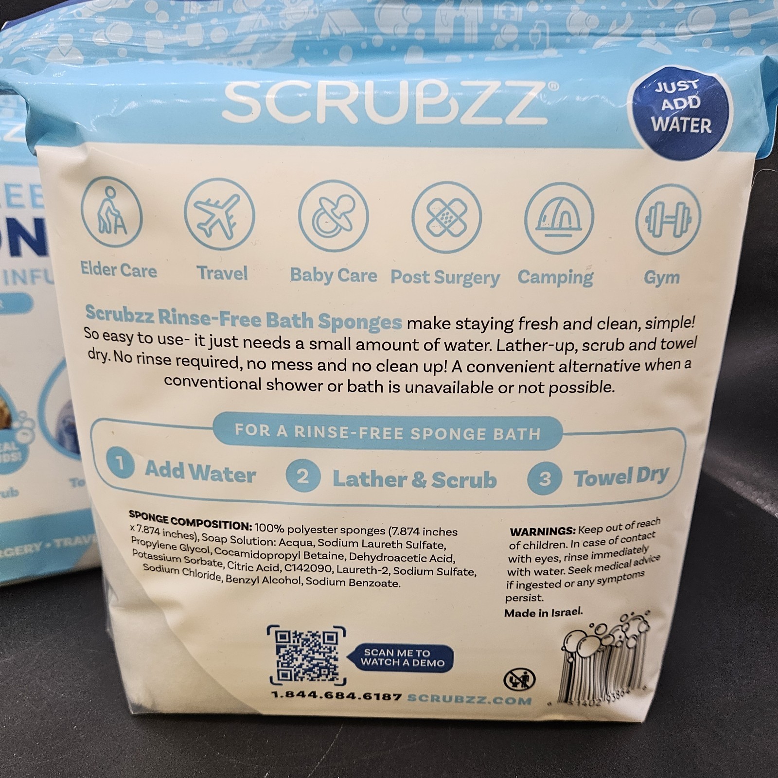 Scrubzz Disposable No Rinse Bathing Wipes Sponges Shower Wipes 25 Sheets PACK