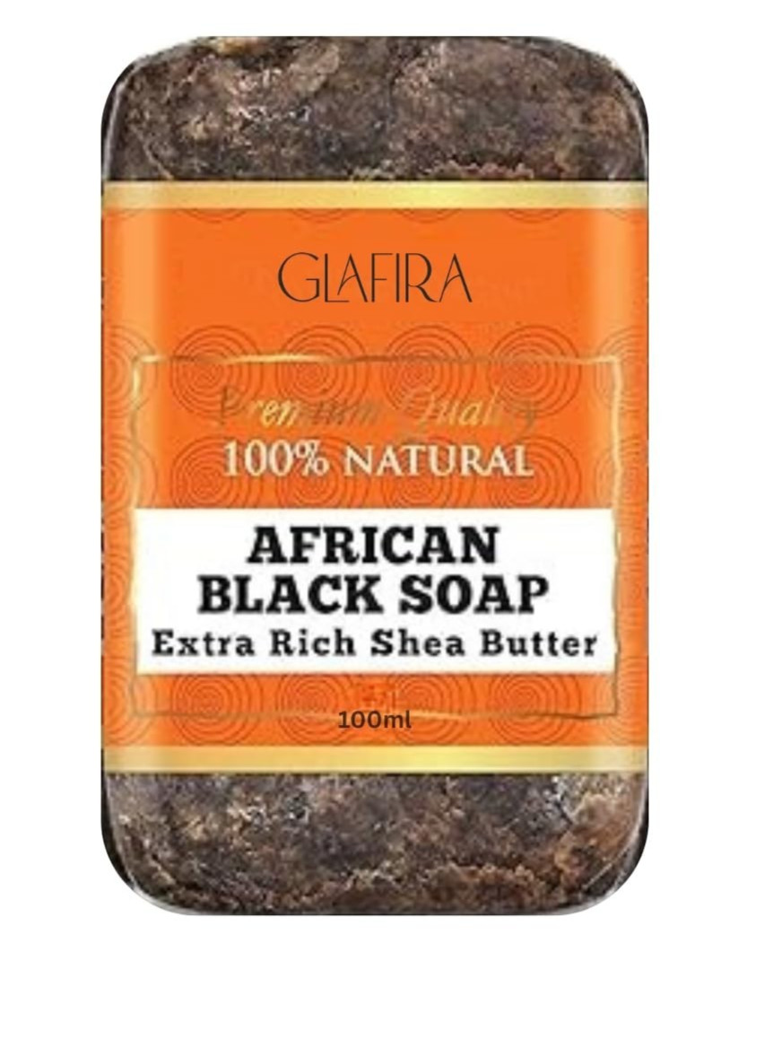 GLAFIRA African Black Soap with Extra Rich Shea Butter, 100% Natural,100ml