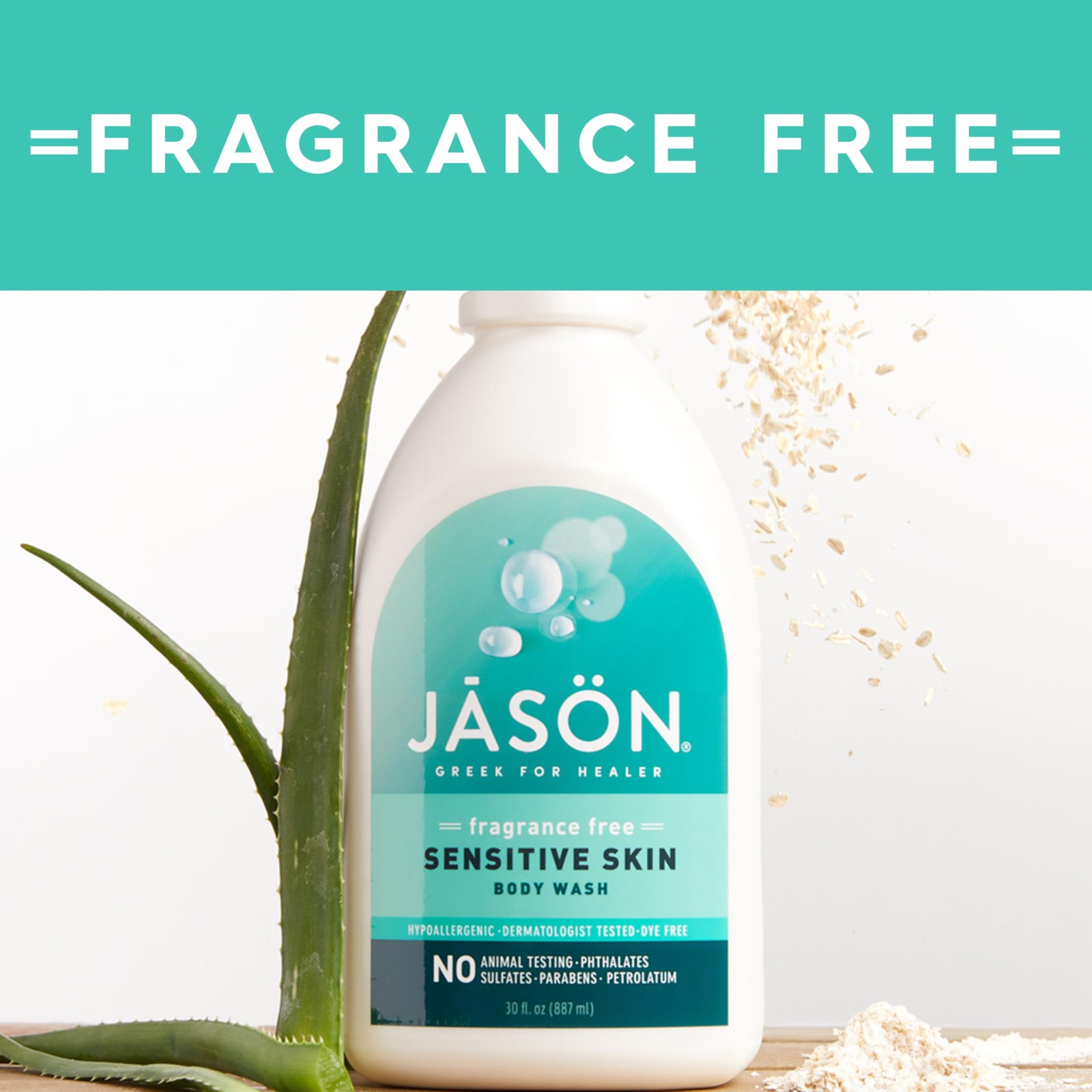 JASON Sensitive Skin Fragrance Free Body Wash, 30 Fl Oz (Pack of 1), White