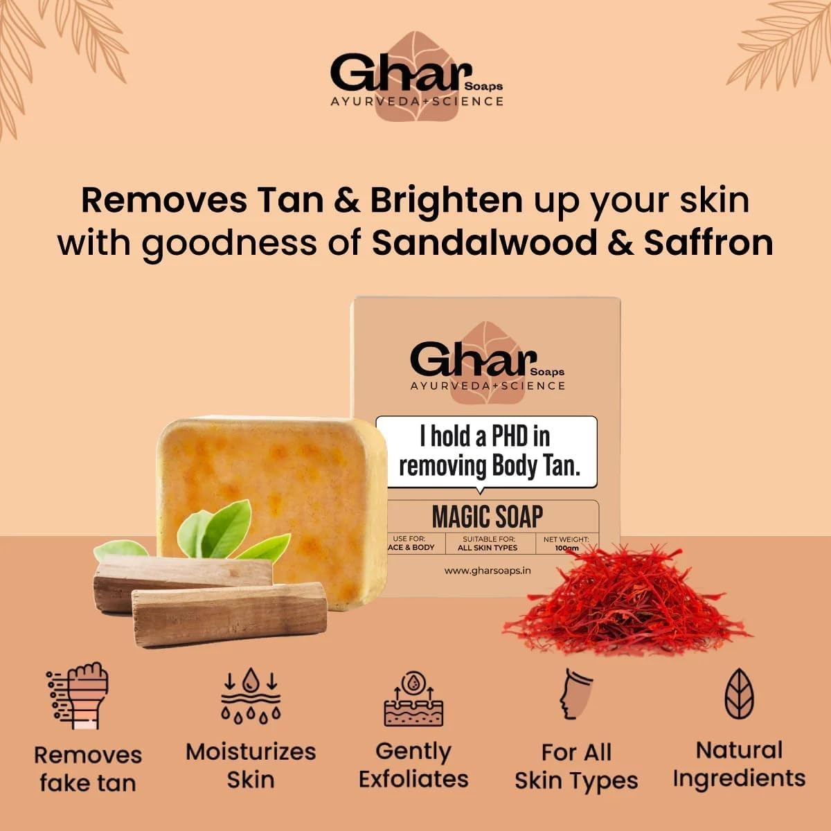 Ghar Soaps Sandalwood & Saffron Skin Brightening Magic Soap (100 Gms Pack Of 4)