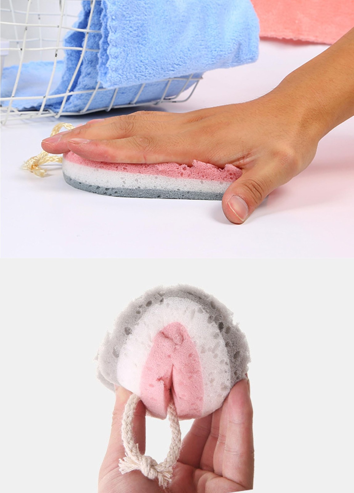 2-Piece Set of 3-Layer Bath Sponges: Soft PU Foam Body Exfoliating Sponges, E…