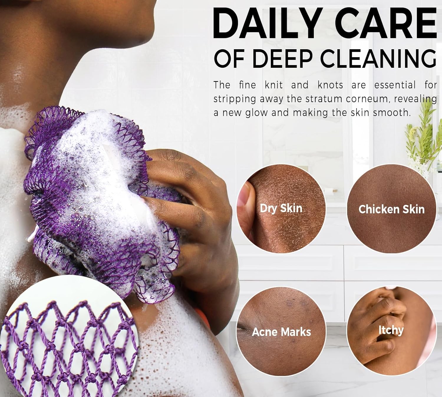 African Net Sponge Authentic – 2 Pieces Loofah Exfoliating Body Purple & Pink