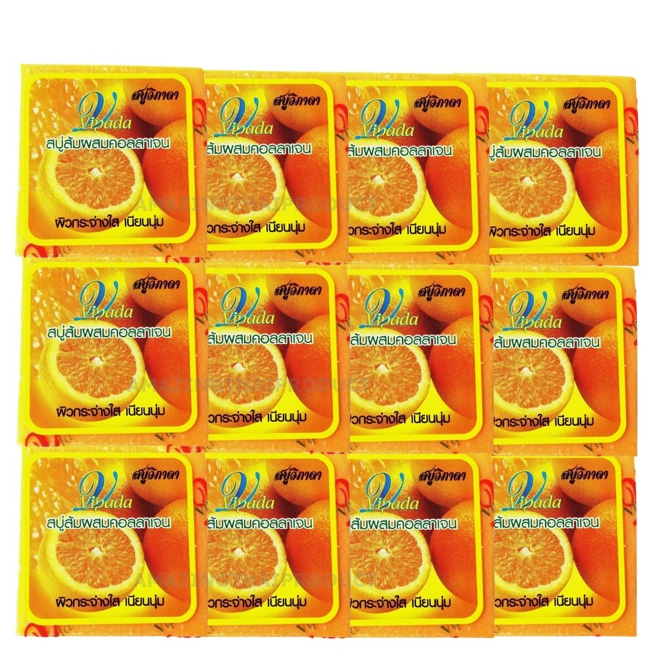 12x Soap VIPADA Orange & Collagen Natural Herbal 65g Bright & Smooth Body Skin
