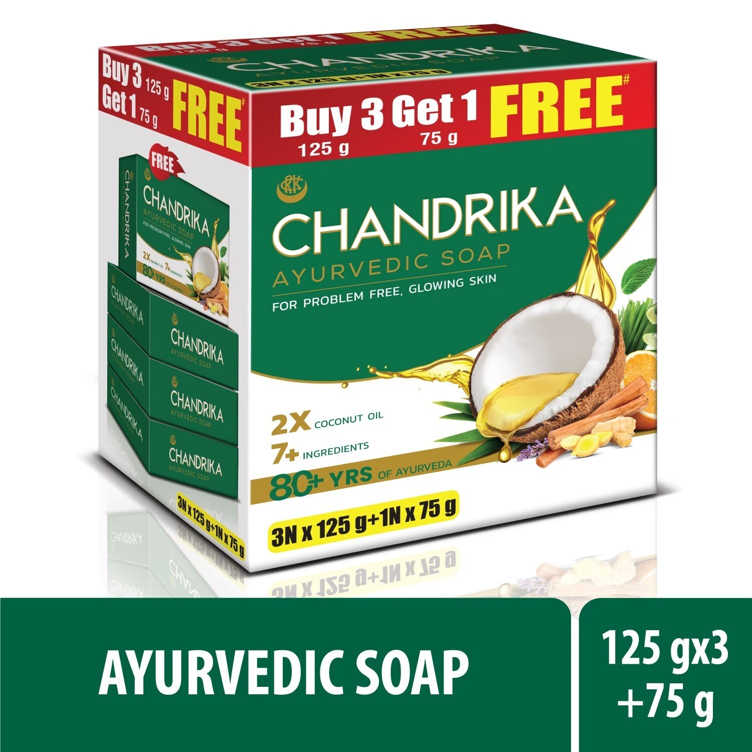 Chandrika Ayurvedic Soap 125g x3 + 75g Free | Handmade Radiance Bar | Herbal