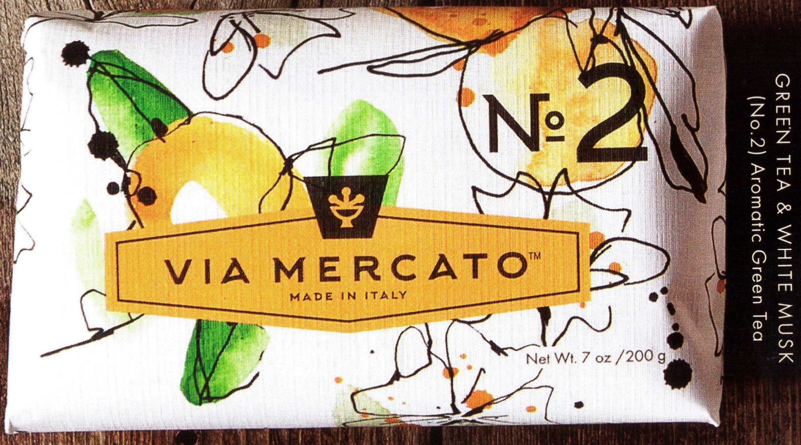 Via Mercato No.2 Soap Bar – Green Tea and White Musk 200 gram (7 oz) Bath Italy