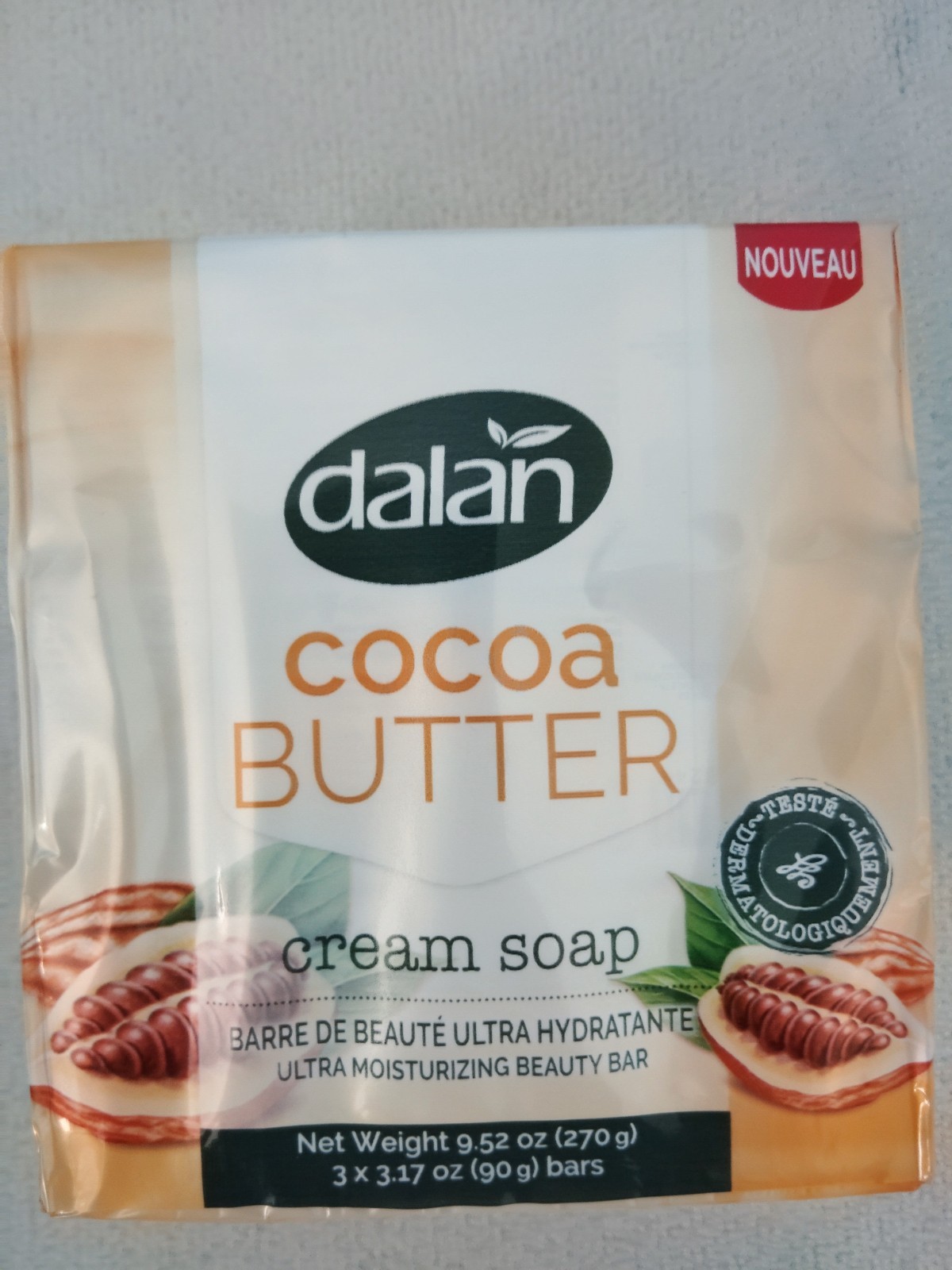 Dalan Cocoa Butter Moisturizing Beauty Bar Soap 3-Pack 3.17 oz (9.52 oz)