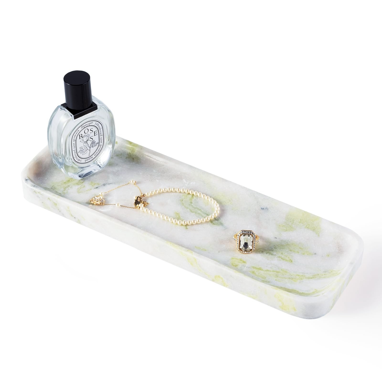 Koville Marble Tray, 12″x4″ Marble Vanity Tray for Bathroom Kitchen Countertop S