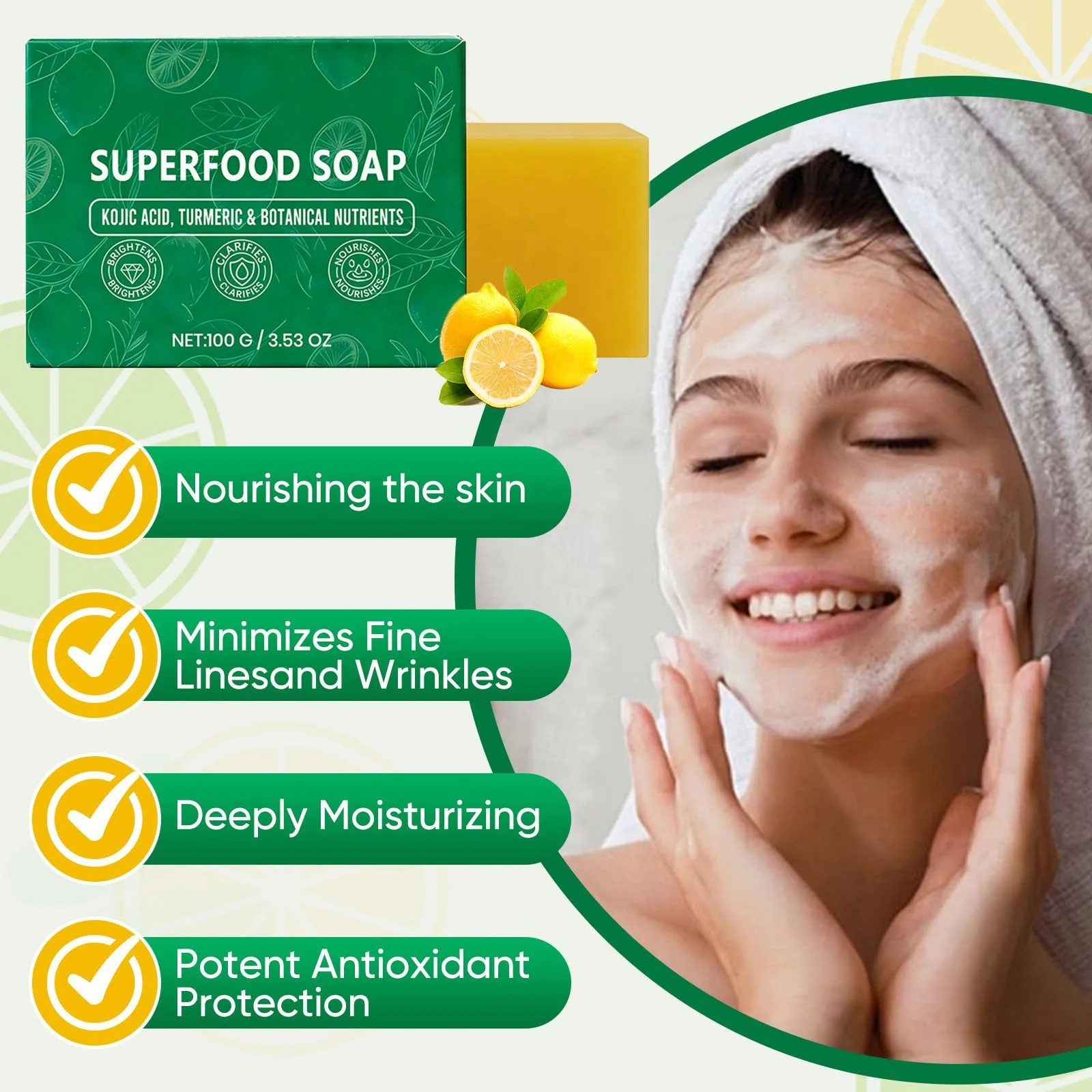Turmeric Lemon Soap Bar 100g Superfood Soap Brightening Skin Cleanser