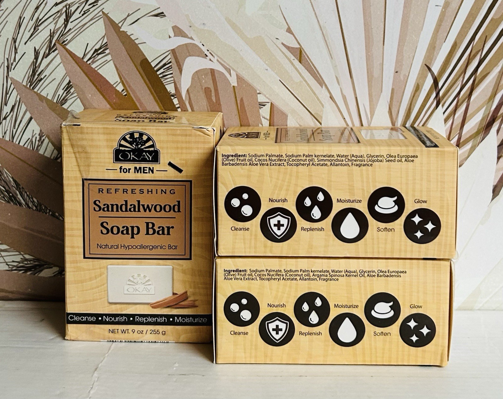 3-Pack Okay ~ Sandalwood & Teakwood Refreshing Bar Soap 9 oz Each
