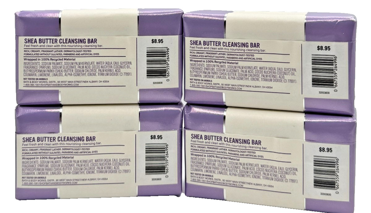 NEW Bath & Body Works Lot 4 Lavender No 1 Shea Butter Cleansing Bar Soaps 5 oz