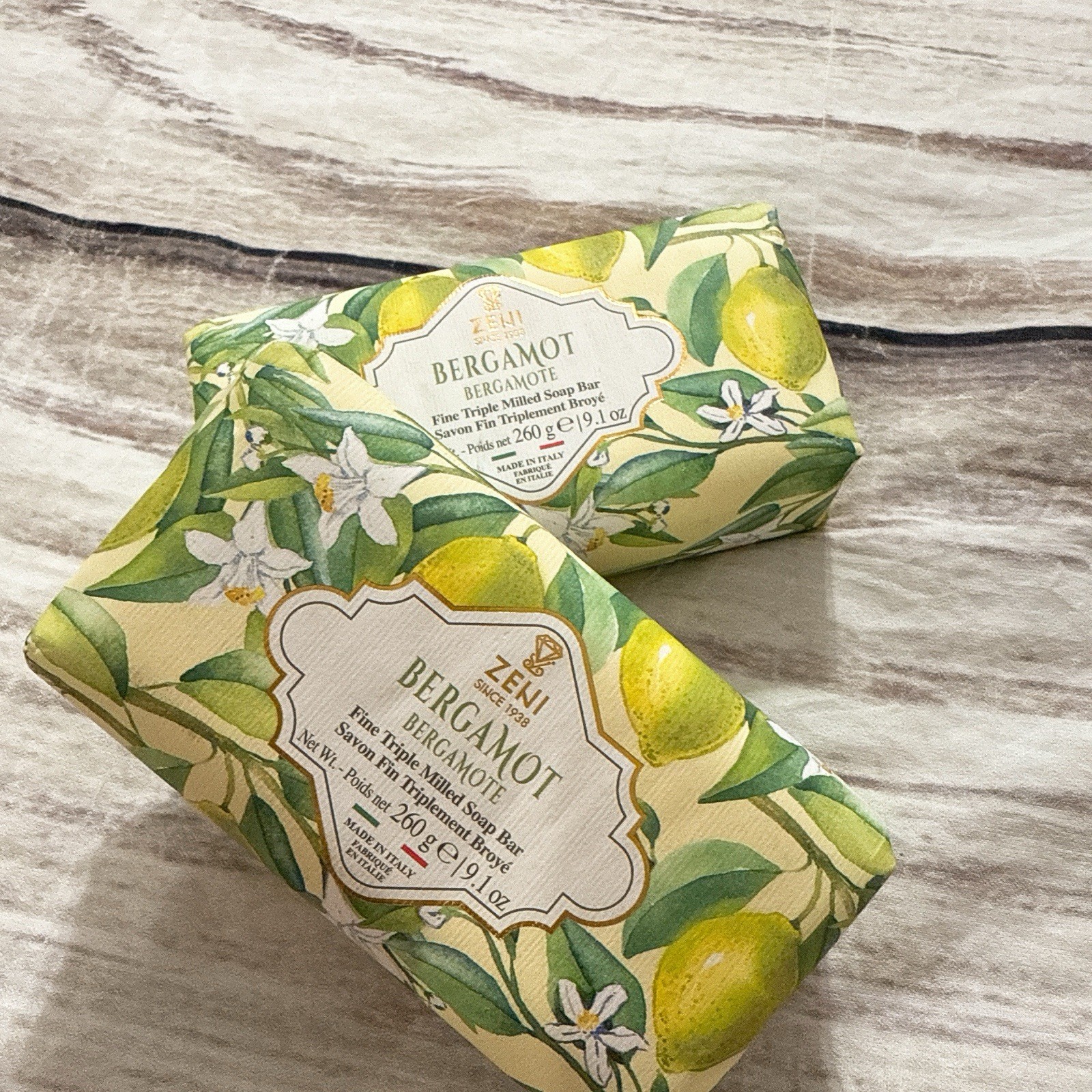 2 pcs ZENI Scent :BERGAMOT fine Milled ITALIAN Soap Bar 9.1 Oz/each