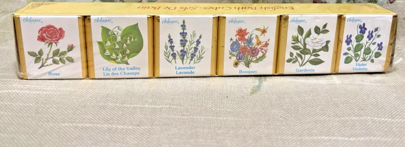 Delagar English Bath Cubes Sels De Bain 6 Floral Scents Sealed-Made in England
