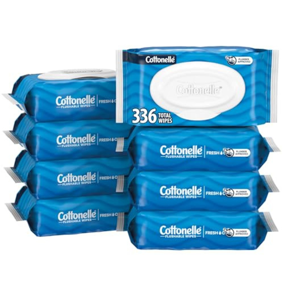 Cottonelle FreshFeel Flushable Wet Wipes for Adults and Kids, 8 Flip-Top Packs