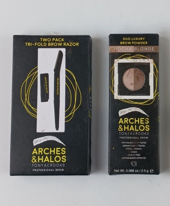 2 PACK ARCHES & HALOS MIXED LOT 2 PACK TRI-FOLD BROW RAZOR & DUO BROW POWDER