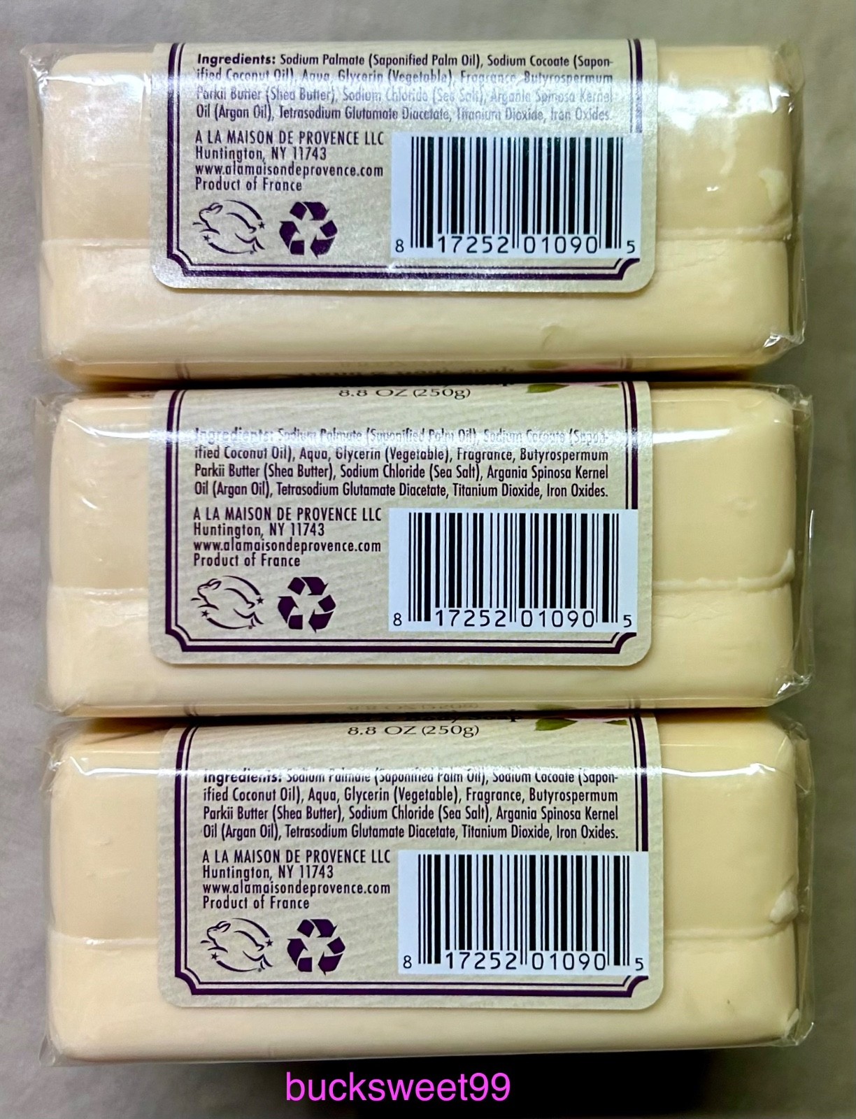 A La Maison De Provence Bar Soap ROSE LILAC – 8.8 oz each – 3 BARS