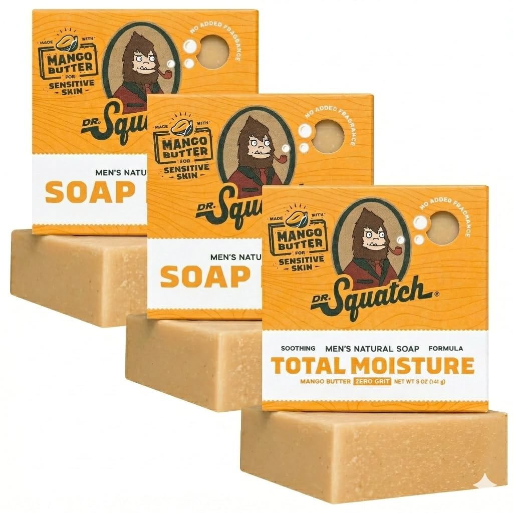 Dr. Squatch Total Moisture Natural Men’s Bar Soap 5 Ounce (Pack of 3), orange