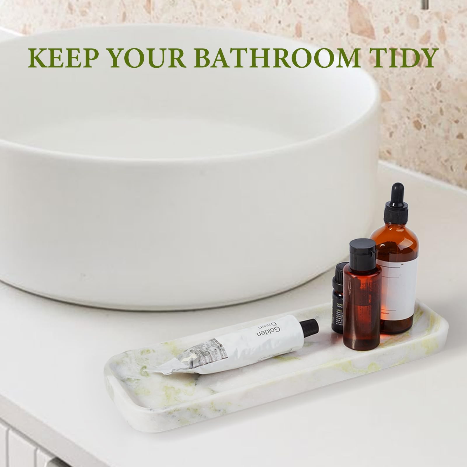 Koville Marble Tray, 12″x4″ Marble Vanity Tray for Bathroom Kitchen Countertop S