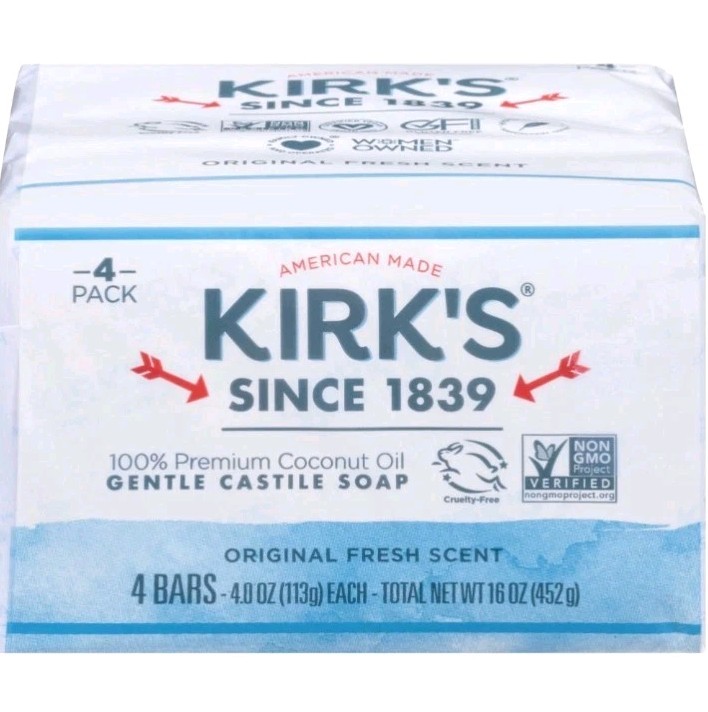New Kirk’S Original Fresh Scent Gentle Castile Soap Premium Coconut Oil 4 Pack