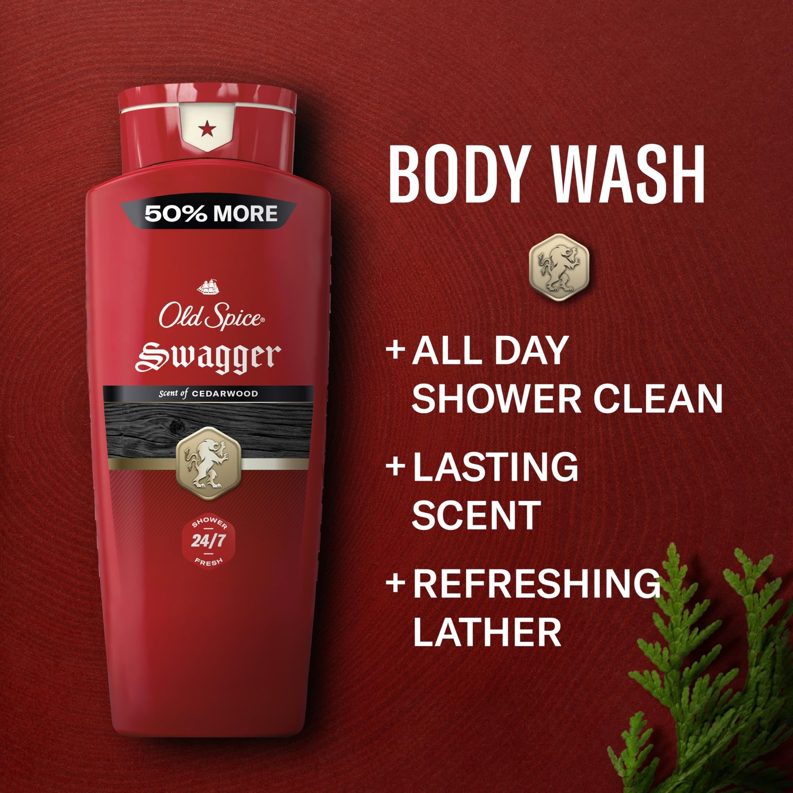 Old Spice Refreshing Body Wash for Men, 3X Defense, 24 Fl Oz (Pack of 2), Red