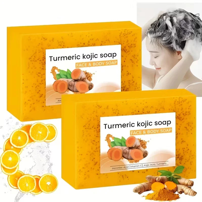 3-Pack Turmeric Glow Soap Bar – Lemon & Kojic Acid, Removing Dark Spots,for acne
