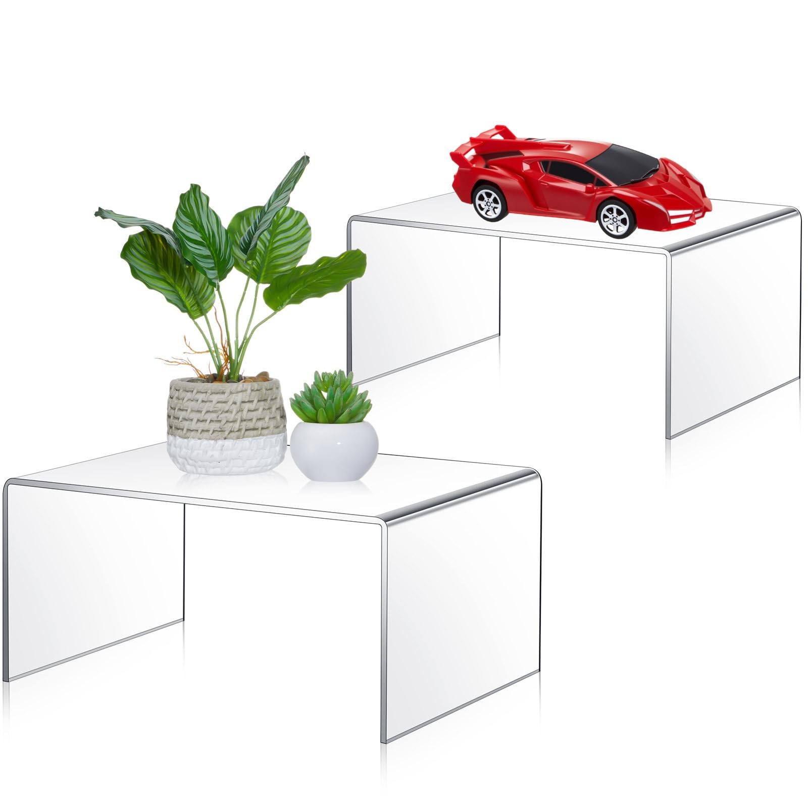 RattanView 2 Pcs 10 Inch, 12 Inch Large Acrylic Risers Display Stands 5 mm Thick