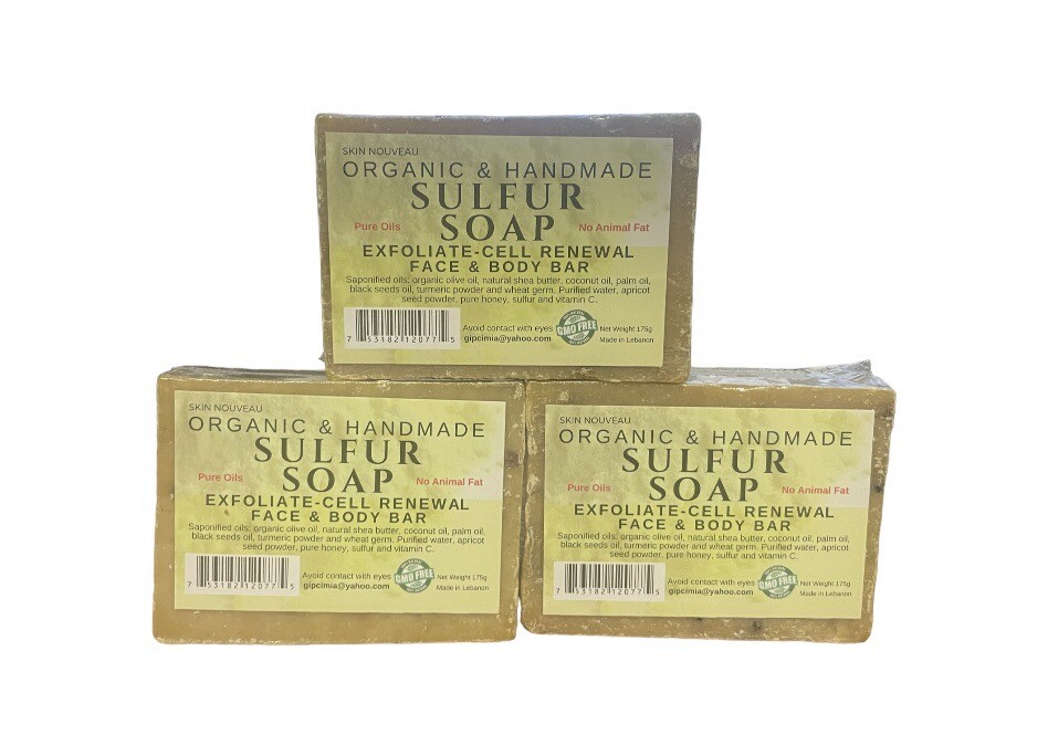 Organic & Handmade Sulfur Soap Exfoliating Cell Renewal Face&Body ( 3 Soap )175g