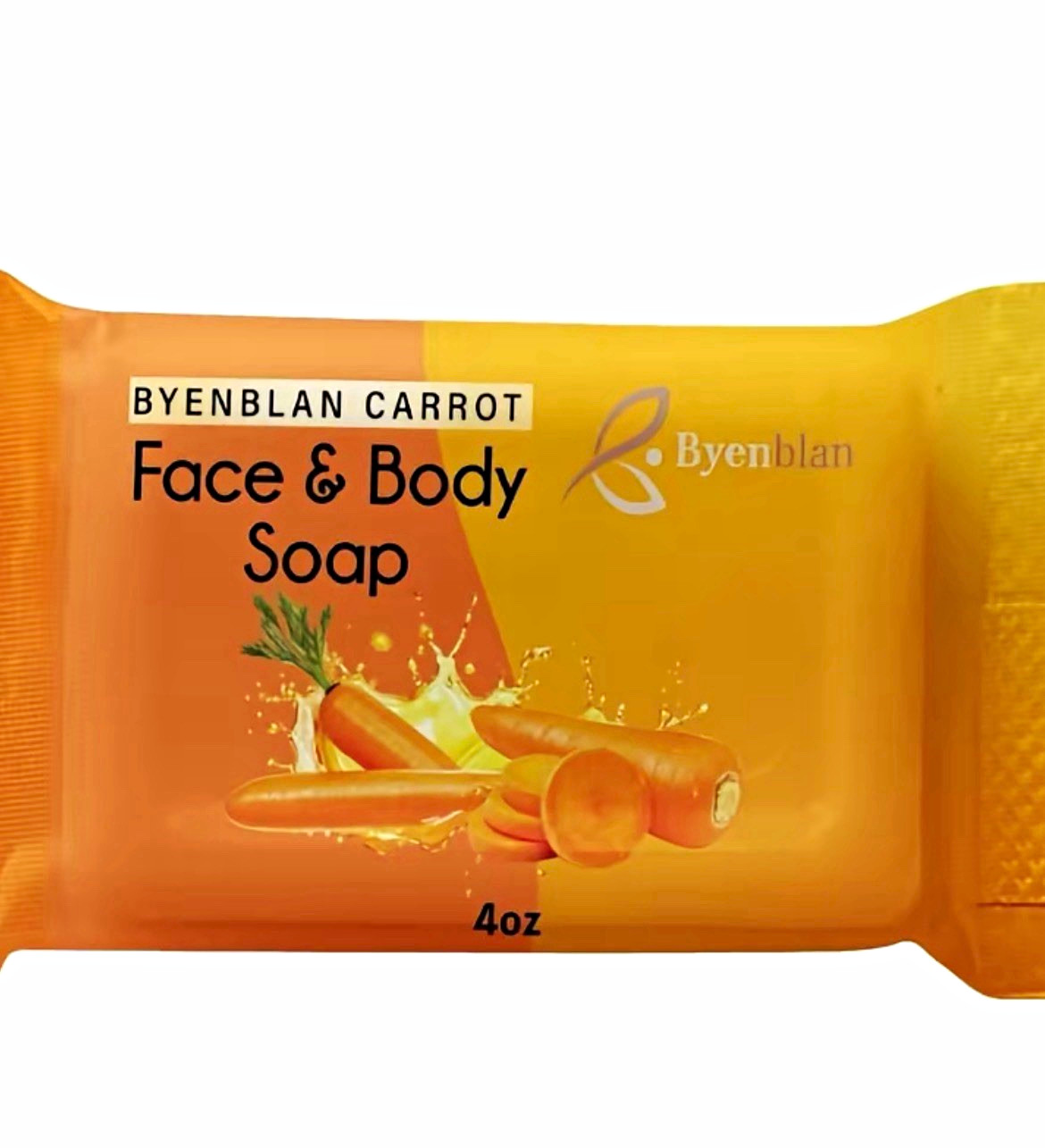 Byenblan Carrot Face & Body Soap Bar 4oz, Rectangular, Orange, All Skin Types
