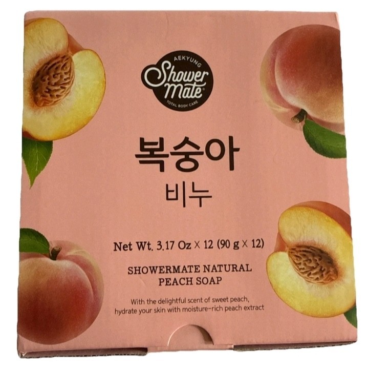 Box of 12 Korean Aekyung Shower Mate Natural Peach Soap – ( 12 x 3.17 Oz bars )