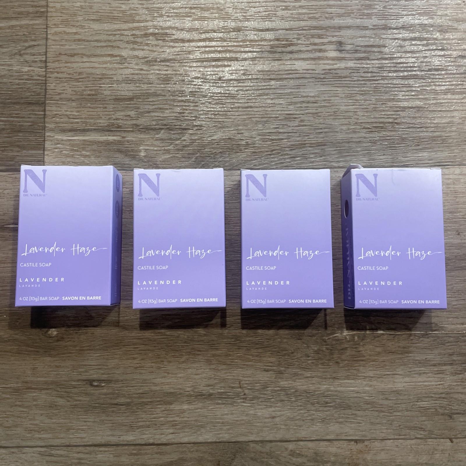 4 pack. Dr. Natural 4 Oz. (113g) Bar Soap ●LAVENDER HAZE● Lavender Castile Soap.
