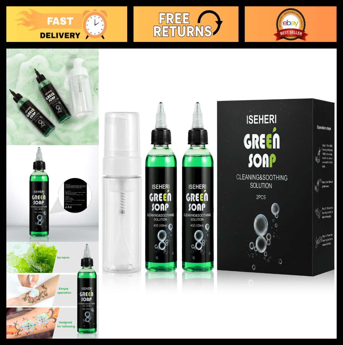 2PCS Ultra Concentrated Green Soap 4OZ Foaming Bottle – Tattoo & Piercing Suppli
