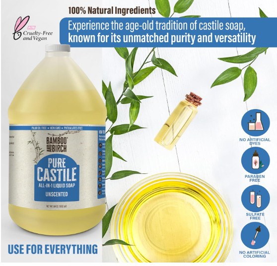 Pure Castile Soap Liquid Organic, Certified Palm 64 Fl Oz (Pack of 1) Unscented