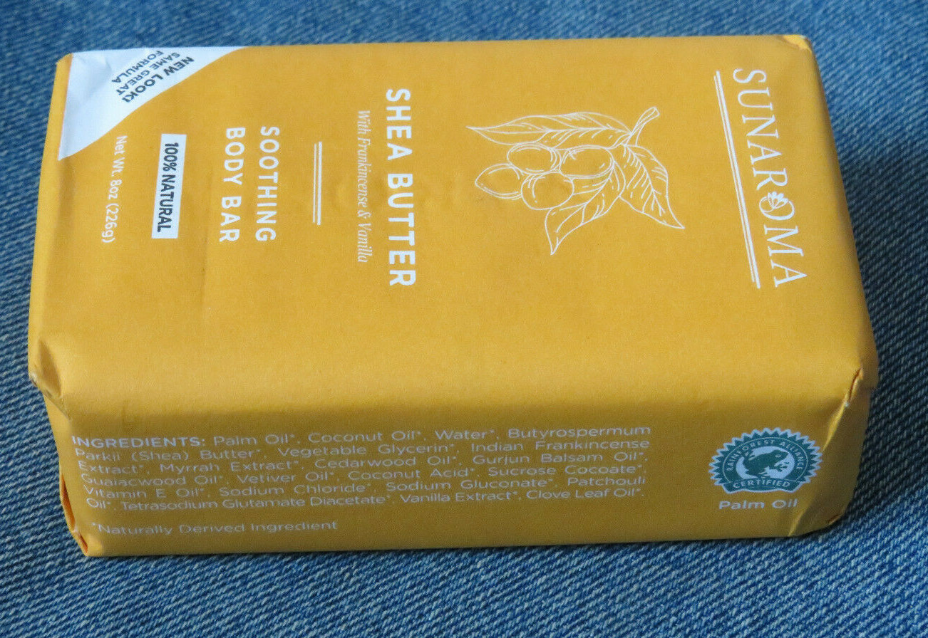 Sunaroma Men’s Shea Butter Soothing Body Bar Soap 8oz w/Frankincense & Vanilla