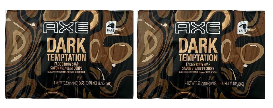 2X4 Pack Axe Dark Temptation Face Body Soap Dark Chocolate Scent (Total 8 Bars)